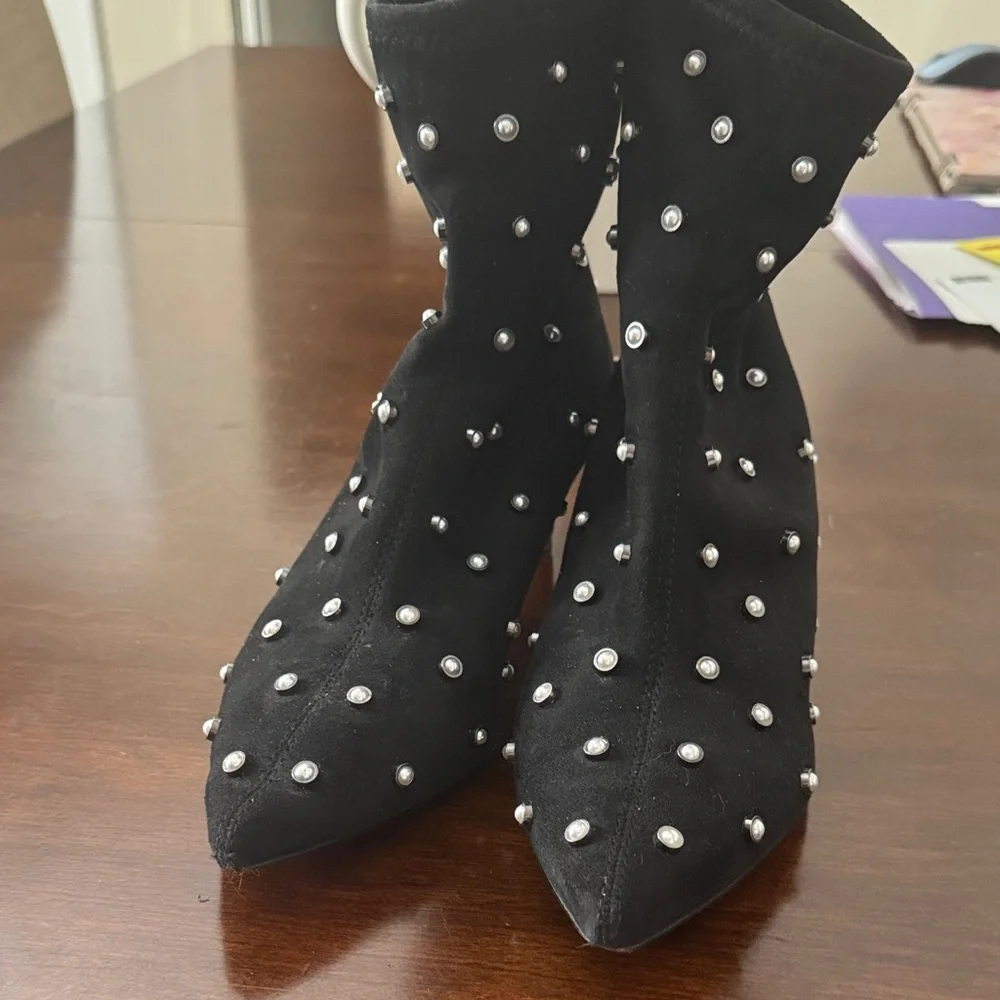 Louise et Cie Black Ankle Boots with Pearl Accents